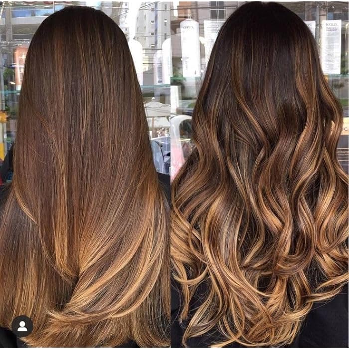 ECIF Body Wave Hair Extensions, Long Black to Brown Highlighted Hair Extensions Low Heat Blowouts Natural Looking - Image 1